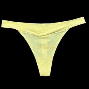 Victorias Secret Pink Soft Cotton Thong Panty Script Logo Yellow